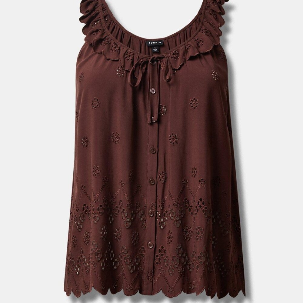 Eyelet Ruffle Tie Front Tank Top